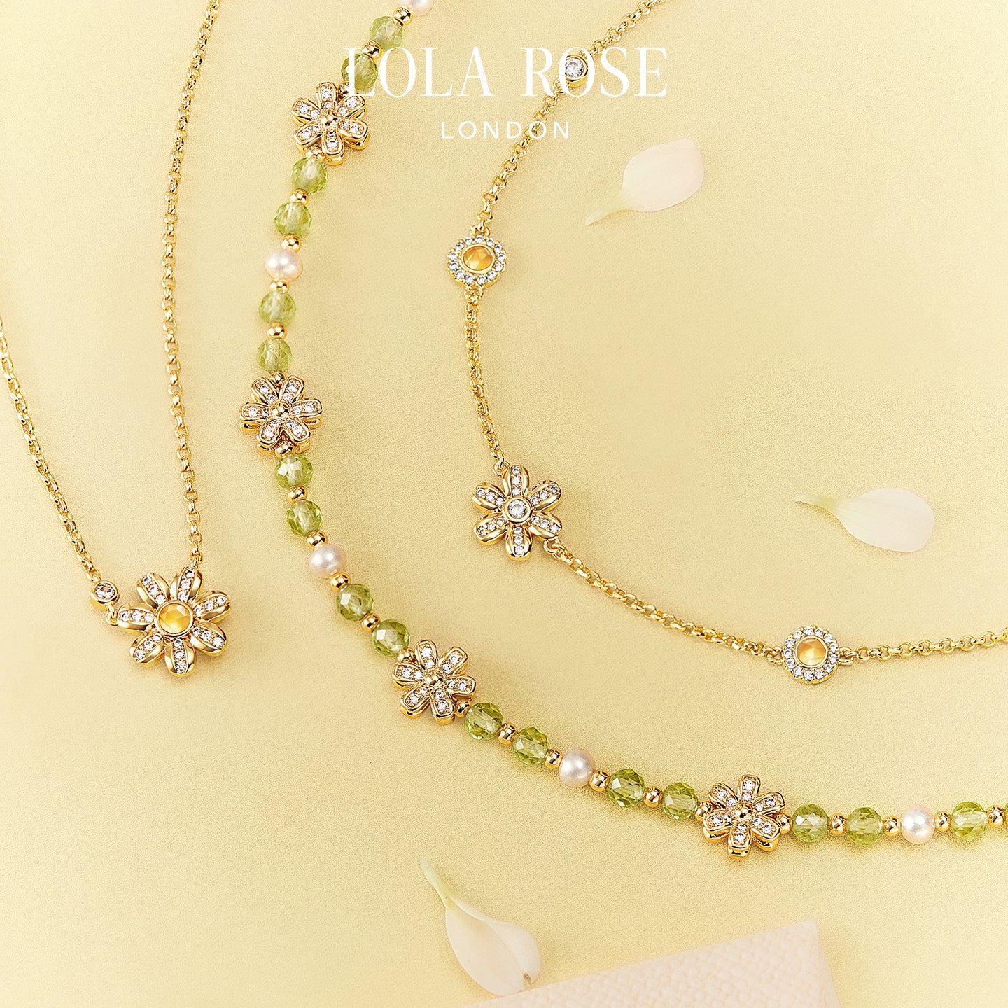 Daisy Yellow Crystal Necklace, 3-flower motif