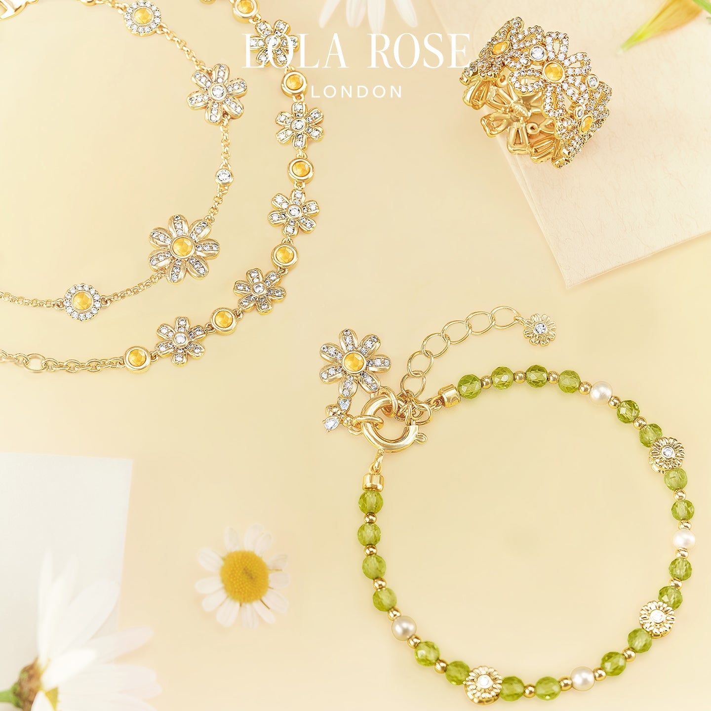 Daisy Yellow Crystal Beaded Bracelet