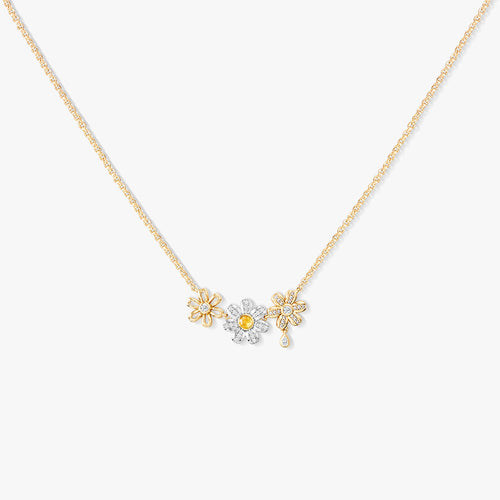 Daisy Yellow Crystal Necklace, 3-flower motif